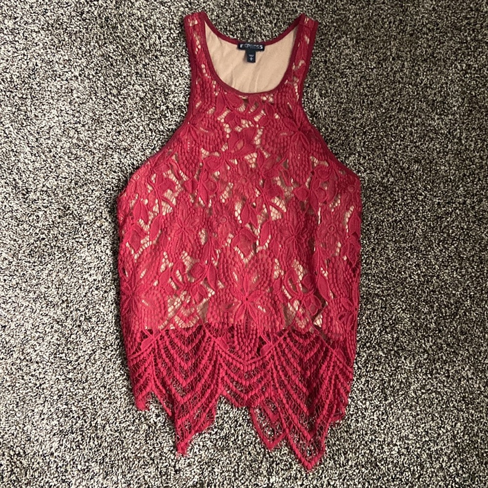 Express Red Lace Tank Top, lightly worn